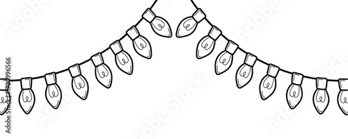 Guirlande d'ampoules - Banniere festive pour célébrer un évenement joyeux - Eléments vectoriels éditables, illustration en noir et blanc - Style de vie - Doodle design moderne