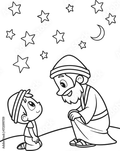 line art god speaking to abraham under the stars  .eps