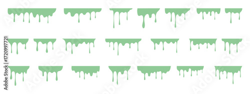 Mint melt drips paint set. Smooth liquid shapes.