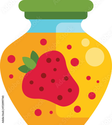Strawberry jam in a glass jar, showing seeds and vibrant color, perfect for breakfast or dessert