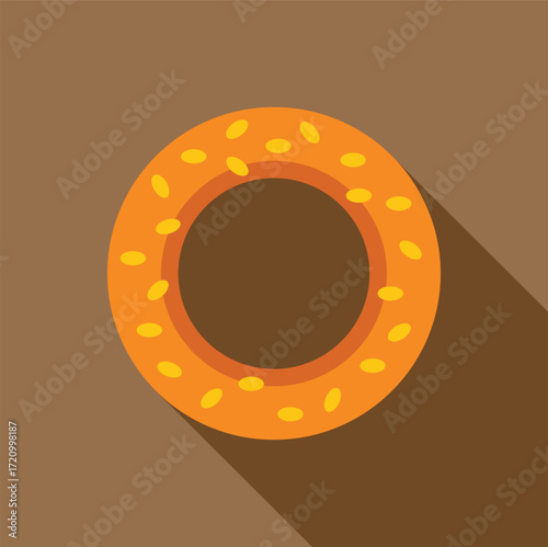 Round turkish simit bread is depicted on brown background, creating a simple yet visually appealing image