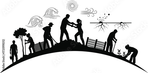 People working together, facing nature's challenges, building resilience