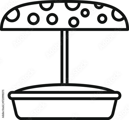 Sandbox with canopy protecting children from sun, isolated outline icon representing summer games and outdoor fun