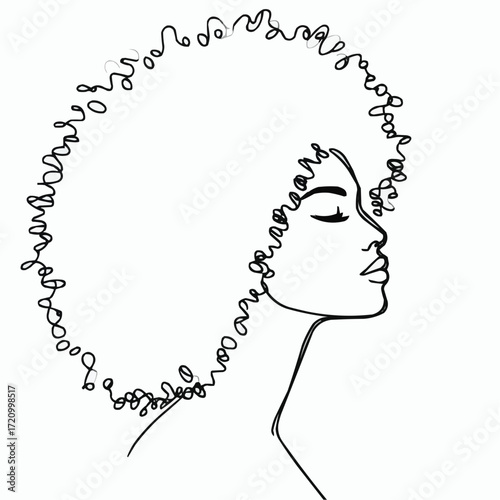 Minimalist profile portrait of a woman with curly hair illustration

