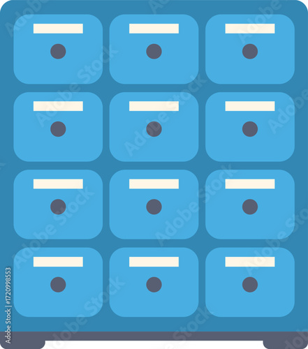 Illustration of blue lockers, symbolizing personal storage and security in a public area like a gym, school, or workplace