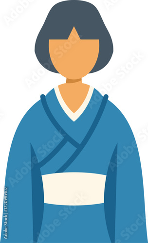 Portrait of a young woman wearing a blue kimono, representing japanese culture and traditions
