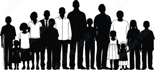 Diverse group of people standing together in a unified community silhouette