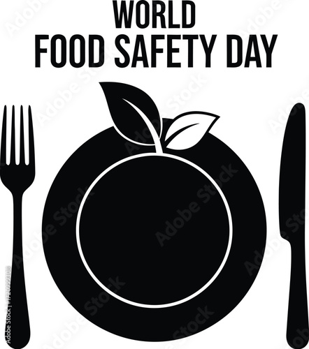 World Food Safety Day concept with plate, cutlery, and leaves symbol