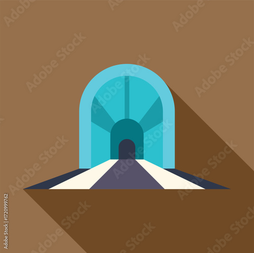 Railway tunnel entrance with road and crosswalk leading inside