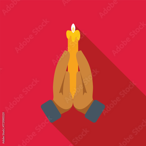 Two hands gently cradle a burning candle, symbolizing prayer, remembrance, or spiritual reflection