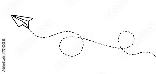 Paper Airplane with Dotted Flight Path Vector Illustration for Travel, Communication, and Creative Design