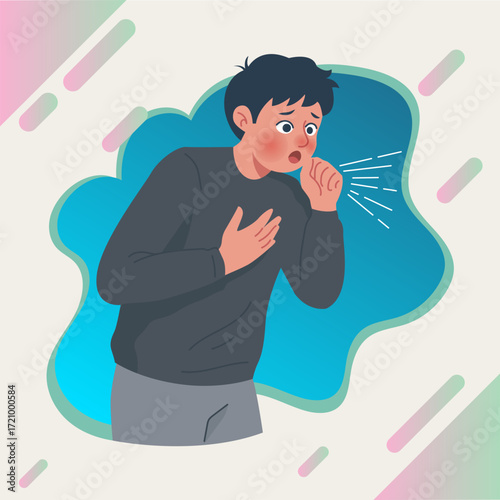 Man coughing, unwell, sick, healthcare concept