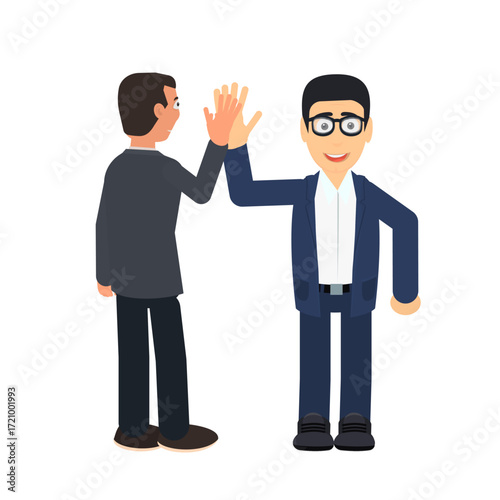 Business partnership of men. On the top five, vector illustration