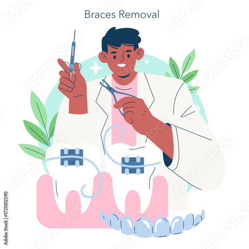 Dentist Removing Braces Vector Illustration