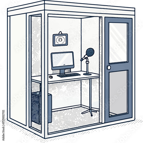 Soundproof Recording Booth with Computer and Microphone