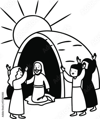 line art jesus raising lazarus from the tomb with  (1).eps