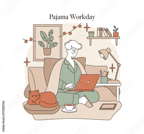 Cozy Pajama Workday with Relaxed Home Office Setup