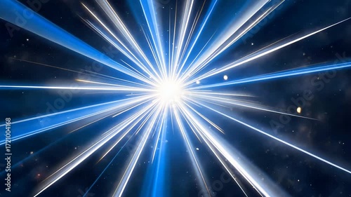 Abstract Energy Burst with Blue Light Rays and Motion Lines in Futuristic Background