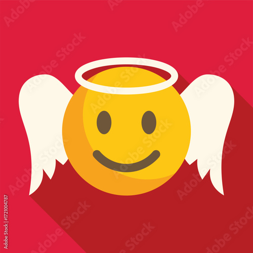 Yellow smiley face emoji with angel wings and halo, conveying innocence, purity, and a positive message