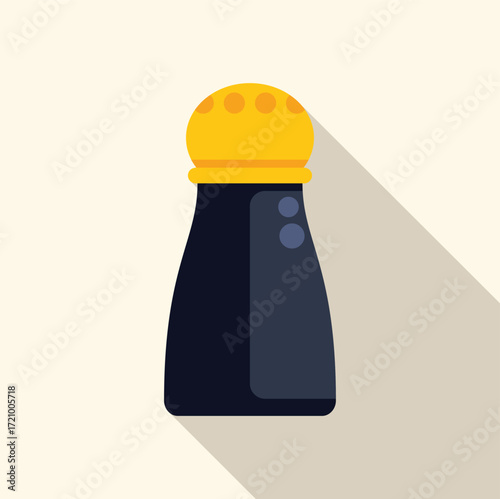 Pepper shaker with yellow top, enhancing flavor in cooking