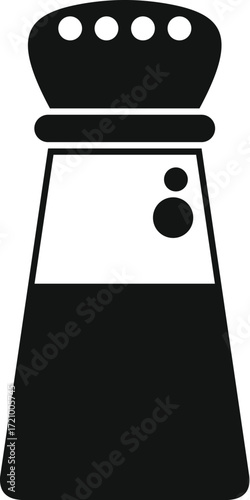 Simple black glyph icon of a salt shaker, symbolizing cooking, dining, and flavor enhancement