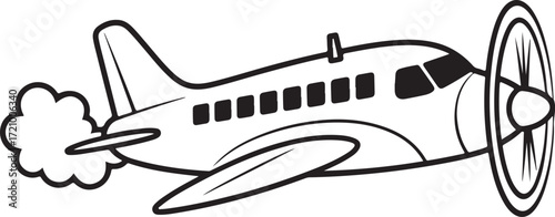 Cute Cartoon Airplane Illustration – Kids Coloring Book Style Vector