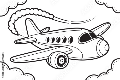 Cute Cartoon Airplane Illustration – Kids Coloring Book Style Vector