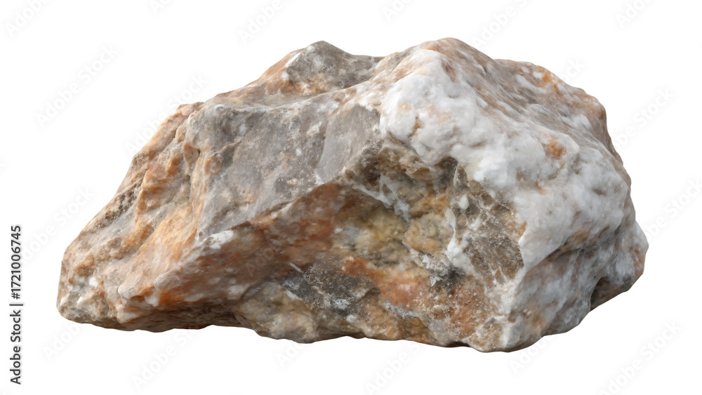 Obraz premium Rough textured stone with white and brown isolated on a transparent background rock