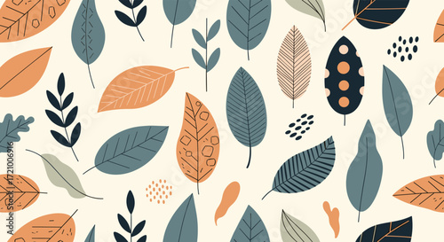 Autumn leaf pattern with muted colors and organic textures.