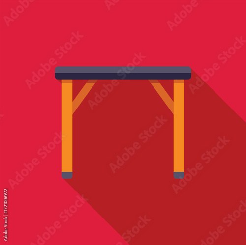 Illustration of an empty massage table casting a shadow on a vibrant red background, representing relaxation and wellness