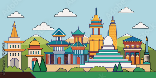 Paper Art Cityscape of Bangkok with Temples and Modern Buildings.