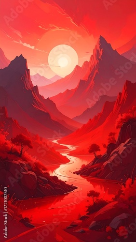 Red mountain valley sunset