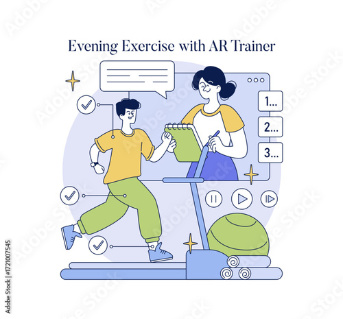 Interactive Evening Exercise with AR Trainer Vector