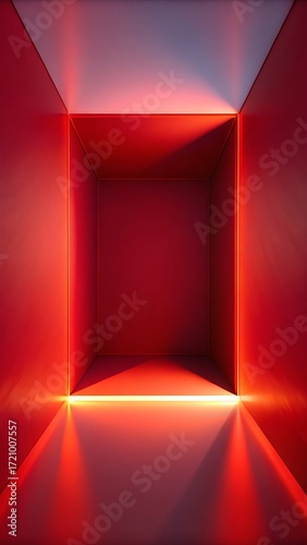 Crimson Neon Tunnel Interior With Reflective Floor, Dramatic Lighting and Symmetric Geometry

