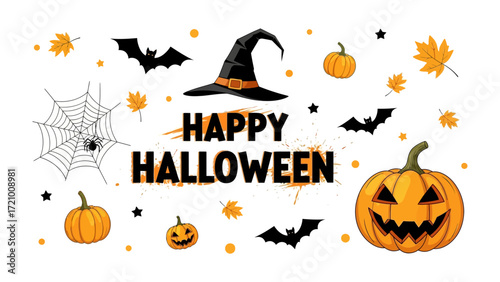 Spooktacular Halloween Festivities: A captivating vector composition showcasing Halloween elements in vibrant detail. Embodying the holiday spirit with fun, festivity, and excitement.