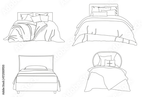 Single bed furniture illustration, classic bedroom bed vector design
