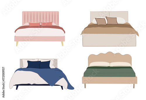 Modern double bed furniture illustration, bedroom bed vector