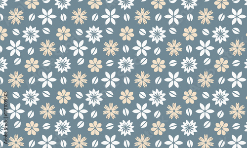 Charming Coffee Themed Seamless Pattern with Flowers and Beans