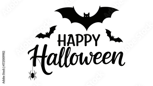 Spooky Halloween: A graphic display of Happy Halloween, creatively designed with elements of spooky bats and a spider.