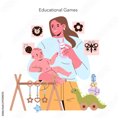 Parent and Baby Playing with Educational Toys Vector