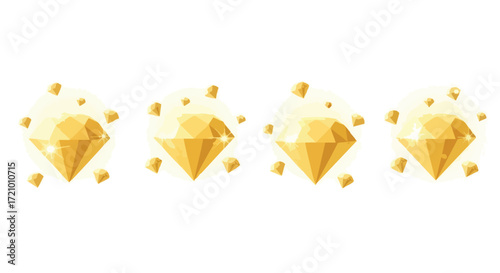 Sparkling golden diamonds scattered around radiant gems, symbolizing luxury, wealth, and precious value in a bright, celebratory atmosphere.