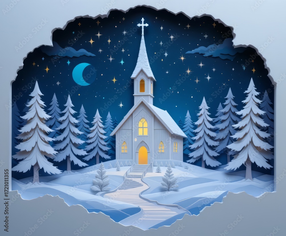 Fototapeta premium Charming church in winter wonderland landscape art