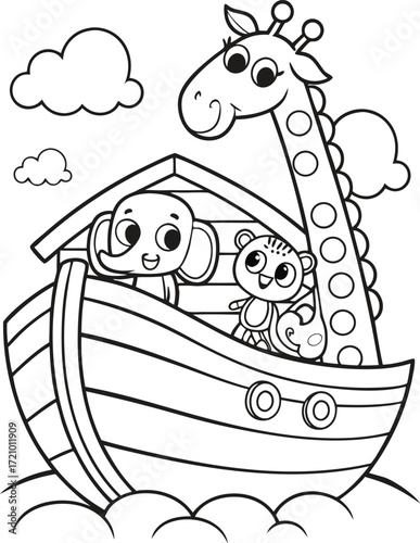 line art noah s family entering the ark with a gir.eps