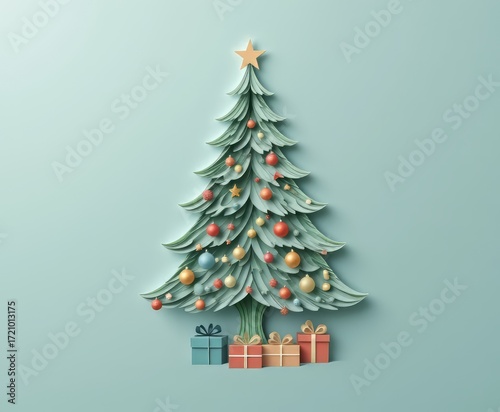 Elegant paper Christmas tree with gifts and ornaments