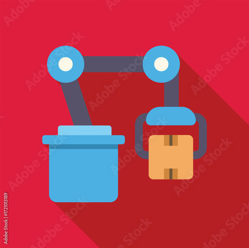 Robotic arm lifting cardboard box from container, symbolizing automation, efficiency, and modern logistics in warehouse operations