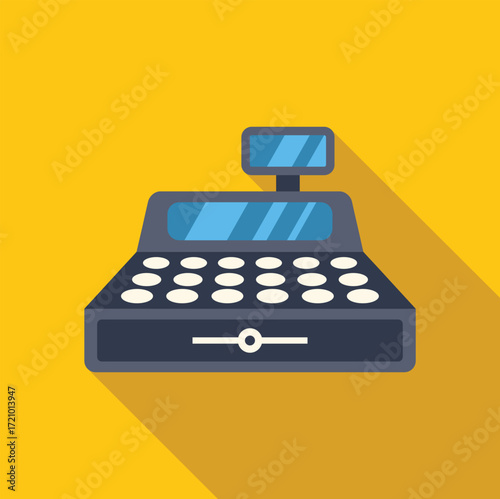Electronic cash register with buttons and display showing total amount, ideal for representing retail, finance, and commerce concepts