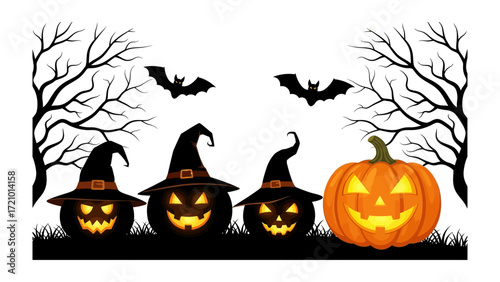Halloween Gathering: Festive pumpkins and bats set against a dark backdrop, embodying the spirit of All Hallows' Eve.