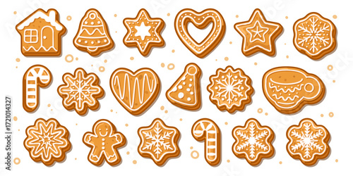 Christmas Gingerbread Cookies Set. Christmas gingerbread cookies set in cartoon flat style isolated.