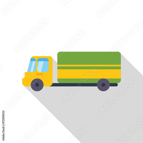 Stylized yellow delivery truck transporting goods, representing logistics and shipping industry