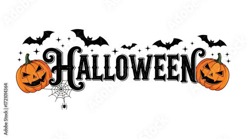 Spooky Halloween Text: A visually striking Halloween-themed artwork featuring the word Halloween prominently displayed, complemented by classic spooky imagery, all rendered with graphic design flair.